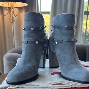 Valentino Garavani Gray Studded Heeled Boots